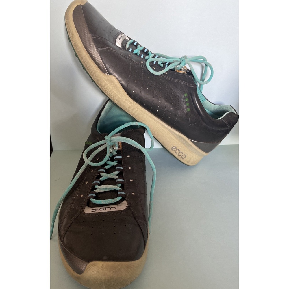 Ecco Biom Natural Motion Hydromax Leather Black Teal Golf Shoes Womens 8.5